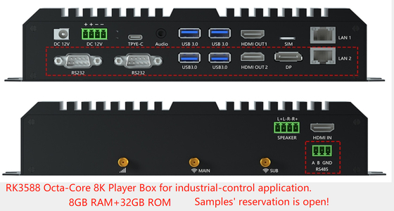 8K Octa RK3588 보드 안드로이드 12 듀얼 LAN 5G WIFI BT5.0 HD DP LVDS RS232 RS485 미니 PC Alot 산업용 컨트롤러